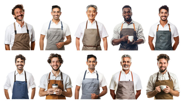 PNG diverse male barista set, transparent background