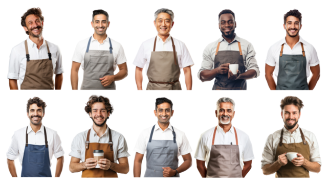 PNG diverse male barista set, transparent background