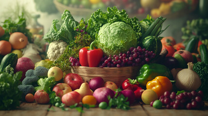 Fresh harvest of colorful vegetables and fruits displayed for World Vegetarian Day celebration