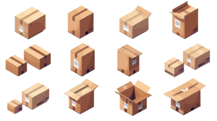 Delivery carton box set on transparent background