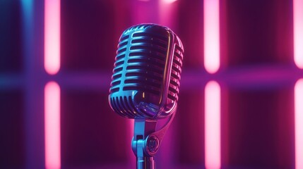 Retro microphone in neon lights.