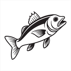  Walleye fish silhouette vector art illustration.