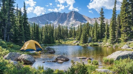 Tent at a Backcountry Camp at Lower Crystal Lake White River National Forest near Breckenridge Rocky Mountains Colorado