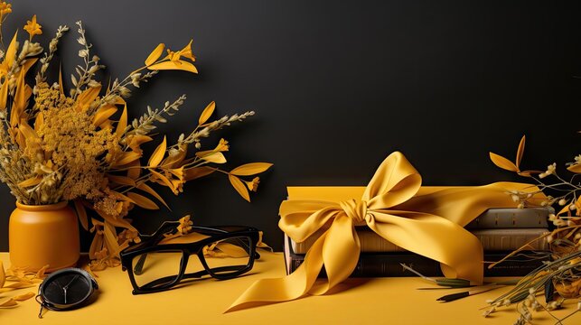 A beautifully arranged autumn floral centerpiece with a warm yellow color scheme.