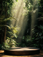 podium with tropical jungle background
