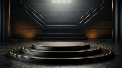 Obraz premium a modern theater stage design, featuring rounded steps leading up to the circular platform.