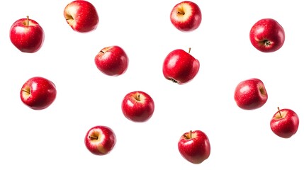 Apples in various falling positions captured on a white background