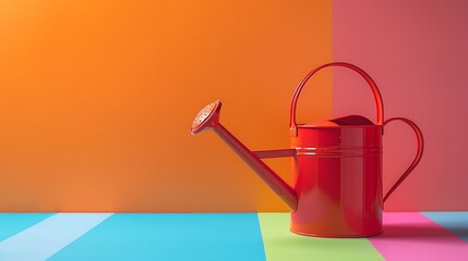 plastic watering can isolated on colorful background