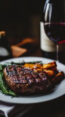 Grilled Steak with Red Wine Pairing   Gourmet Dinner Setting