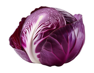 Obraz premium Fresh purple cabbage with vibrant leaves, perfect for salads and healthy dishes. Rich in nutrients and visually appealing cut out isolated transparent PNG