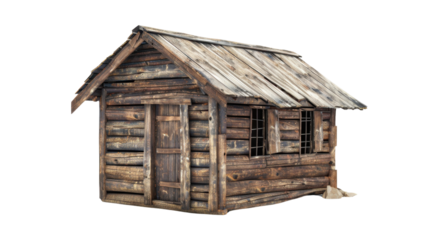 Old wooden hut or house on transparent background