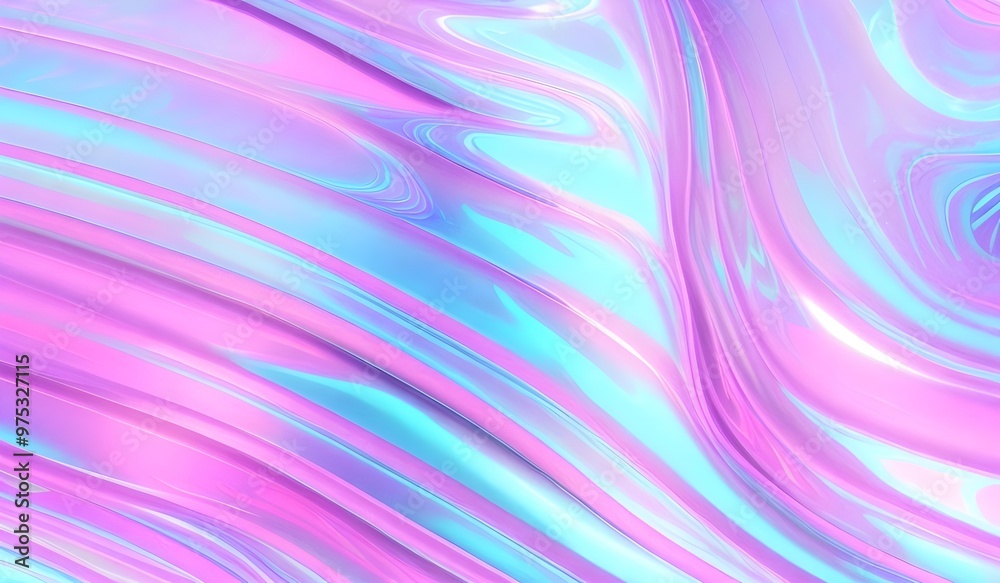 Poster Holographic neon waves colorful pastel abstract background