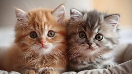 Fototapeta premium Red and purple light scottish fold long hair cat and persian cat mixed persittish kitten