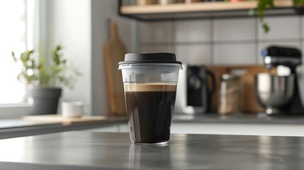 Obraz premium Reusable glass coffee cup in the kitchen