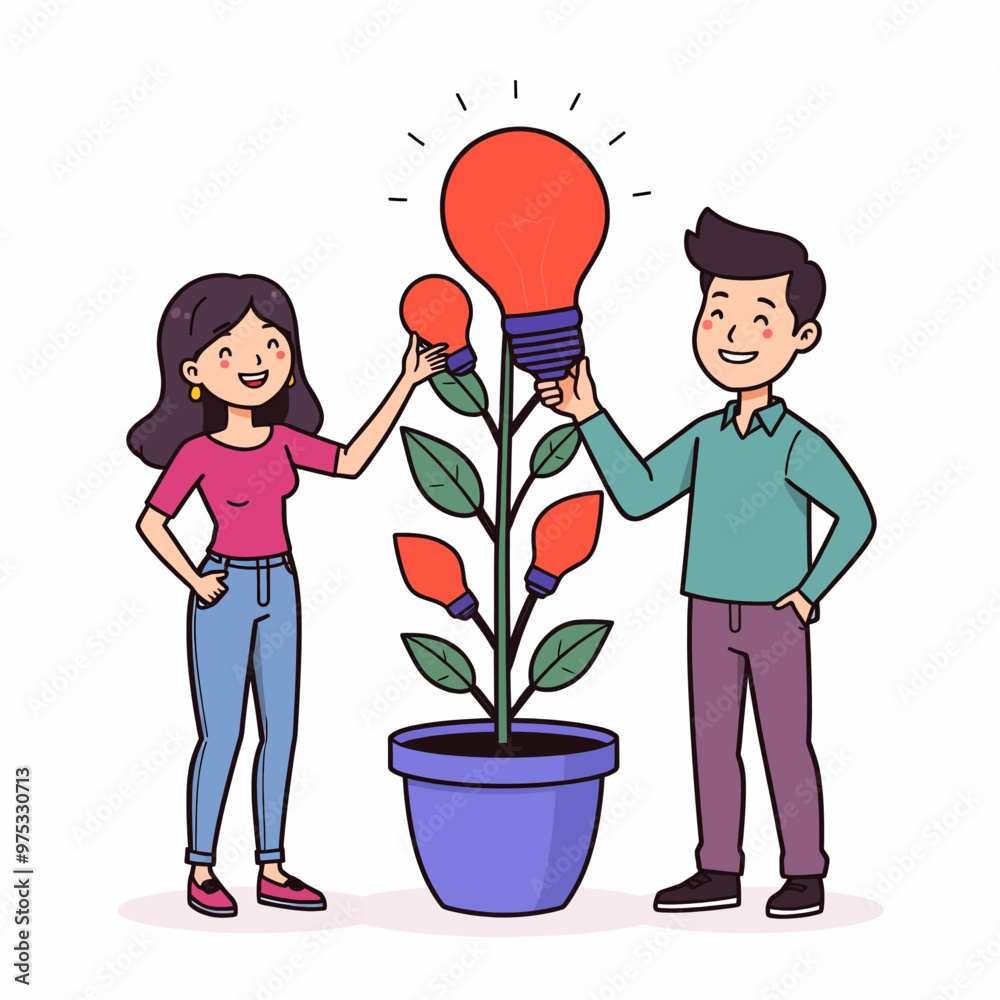 Wall mural Couple holding lightbulb plant  
