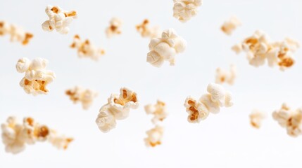 Flying Isolated popcorn on white background