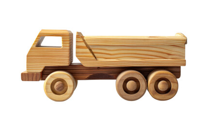 A wooden toy truck on transparent background