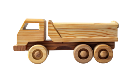 A wooden toy truck on transparent background