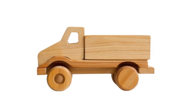 A wooden toy truck on transparent background