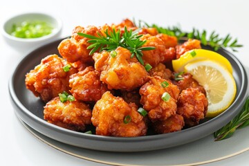 Fototapeta premium Japanese karaage with lemon wedges