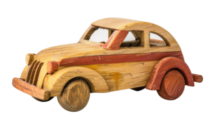 A wooden ecology toy car on transparent background