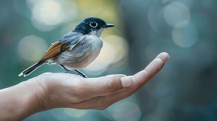 Small bird accented on the palm of the hand