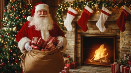 Santa Claus by the Fireplace: Ready for Christmas Eve Deliveries