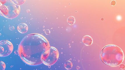 Soap bubbles floating in air with isolated on colorful background