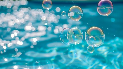 Soap bubbles fly in the swimming pool