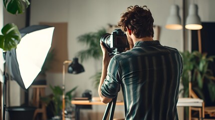 Back View of a Photographer Taking a Picture in a Studio Setting