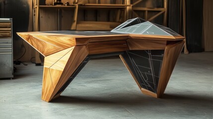 Geometric Pyramid & Jet Schematic Desk: Modern & Stylish Work Space
