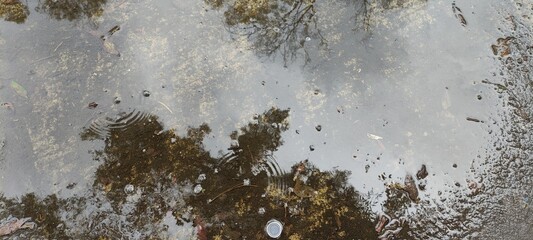 Scenarios of cloud formations reflected on the blue water puddle,Escenarios de formaciones de nubes reflejadas sobre el charco de agua azul