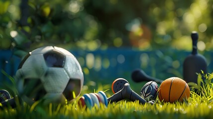 Sports Equipment on green grass