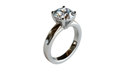 A silver ring with a diamond on transparent background