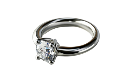 A silver ring with a diamond on transparent background