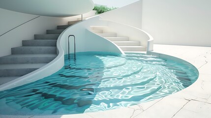 Obraz premium Swimming pool in curved shape with stairs