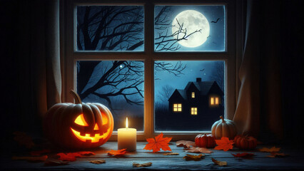 Halloween landscape with pumpkin and dark style