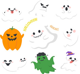 Obraz premium Halloween cute ghost illustration set 