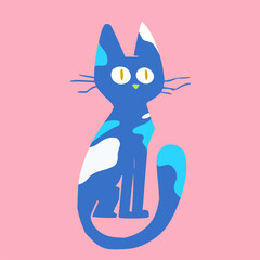 Cute pattern collection with cat. Decorative abstract horizontal banner with colorful doodles and shapes. Hand-drawn modern illustrations with cat