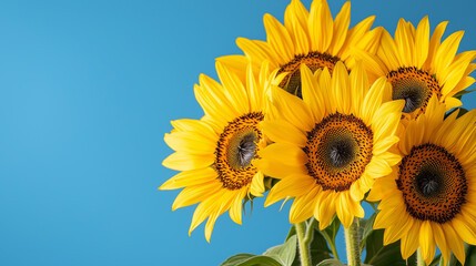 Fototapeta premium Sunflowers in a Bright Blue Sky for a Fresh Wallpaper