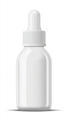 A white plastic bottle with no cap, shaped like an eye dropper for nose and drops