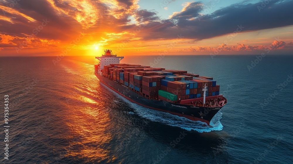 Wall mural container ship at sea