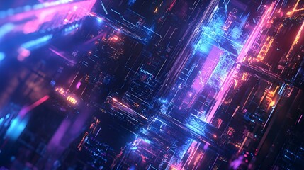 Vibrant Neon Skyline of a Futuristic Metropolis at Night