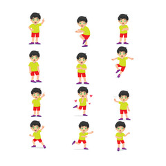 cartoon vector kid boy set pose