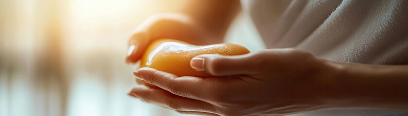 Fototapeta premium A close-up of hands holding an egg, symbolizing care, delicacy, and the beauty of simple moments in life.