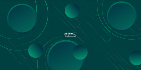 Abstract dark green dynamic gradient background with 3d look and simple circle pattern. Round line elements. Cool and luxury design. Vector Eps10