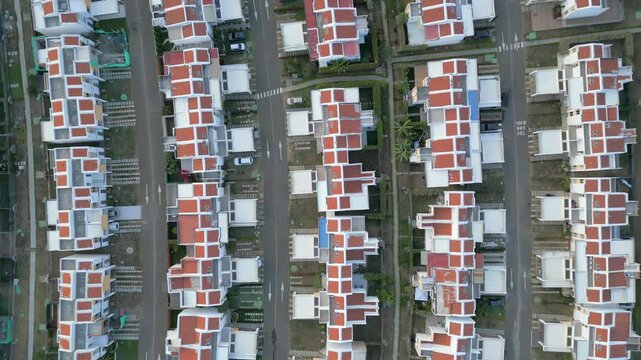 Aerial View Landscape of Suburban Neighborhood at Sunset. Jamundi Valle del Cauca Colombia. Top Down