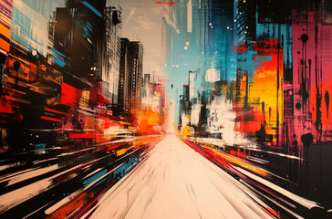Obraz premium Graffiti Art of Modern Cityscapes: Electric Shimmer and Shadow in Urban Art