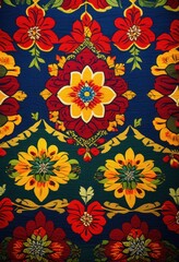 close view vibrant colorful fabric patterns showcasing intricate designs textures, textile, material, detail, art, surface, background, shapes, weave