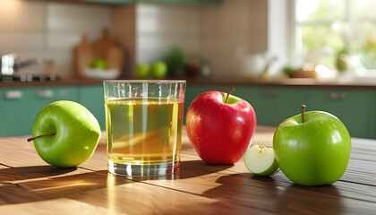  The Perfect Start to the Day: A Kitchen Scene with a Glass of Apple Juice, Sunlight, and a Touch of Country Charm